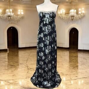 VTG Nightline Strapless Empire Waist Formal Dress Ethereal Beaded Silk Gown SZ 6
